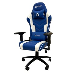 TEROS GAMING - Silla Gamer Teros Azul y Blanco Cuero Sintetico 180 Grados Base Metal