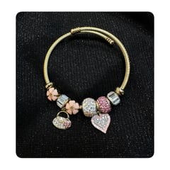 GENERICO - Pulsera Acero - Pand Heart & Bag Pink - Dorado