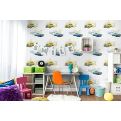 DECOMOA - Papel tapiz Vintage Car Amarillo 1.06 x 15m