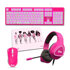 KROM - COMBO GAMER BARBIE 4 EN 1 AUDIFONO + TECLADO + PADMOUSE + MOUSE