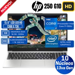 HP - Laptop 250 G10 15.6" LCD LED HD, Intel Core i7-1355U, 13va Gen, Ram 16GB, Ssd 1 TB, Free Dos