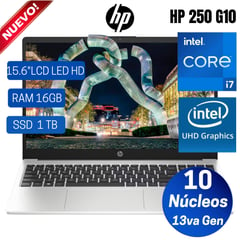 HP - Laptop 250 G10 15.6" LCD LED HD, Core i7-1355U, 13va Gen, Ram 16GB, SSD 1 TB, Free Dos