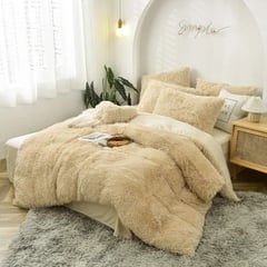 Edredón Piel De Oso De 2 Plazas + 2 Fundas De Almohada Beige