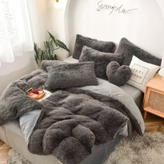 Edredón Piel De Oso De 2 Plazas + 2 Fundas De Almohada Gris Oscuro