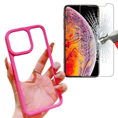 GENERICO - Case 360 fucsia Antishock Para IPhone15 + Mica de Vidrio