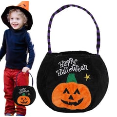 GENERICO - Bolsa de Tela Felpa Calabaza Halloween Color Negro