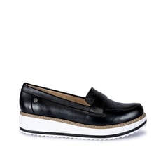 VIALE - Zapato Mocasín Cuña Cuero Mujer Negro