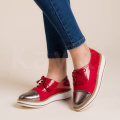 KAWKI - ZAPATOS DE MUJER OXFORD DIVERSION ROJO PUNTA PLATA QUEMADA