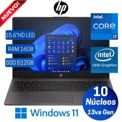 HP - Laptop 250 G10 15.6" LCD LED HD, Core i7-1355U, 13va Gen, Ram 16GB, SSD 512GB, Win 11