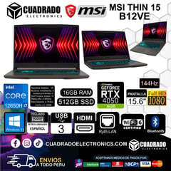 Laptop Gamer Thin 15 15.6", i7-12650H NVIDIA GeForce RTX 4050, 16GB RAM 512GB Teclado Español