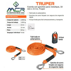 TRUPER - Cuerda con ganchos para remolque 22 mm x 3.5 metros