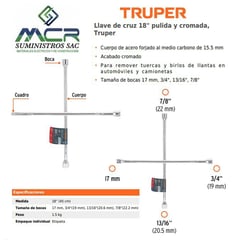 TRUPER - Llave de cruz de 18 pulgadas 45cm