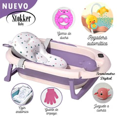 GENERICO - Tina Bañera Plegable para bebé Piscis con Termómetro Purple