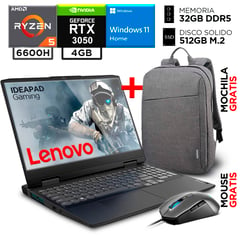 Laptop Gamer Ryzen 5 6600H RAM 32GB 512GB RTX 3050 4GB 15.6” FHD Windows 11 + Mochila y Mouse