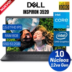 Laptop Inspiron 3520 15.6" FHD, Core i5 1235U- 12va Gen, Ram 8GB, 512GB SSD, Free Dos
