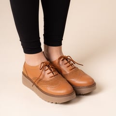 KAWKI - ZAPATOS DE MUJER OXFORD VALENTIA CAMEL