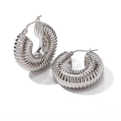 FERGUELLE - Aretes Hoop de Acero Inoxidable Donnut Plateado -