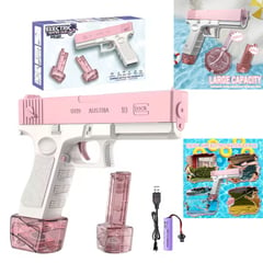 GENERICO - Pistola De Agua Eléctrica + 2 Cargadores Glock Rosado