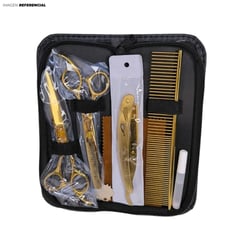 IMPORTADO - KIT de Peluquería estuche de tijeras y accesorios Dorado