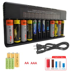 BESTON - Cargador de pilas baterías recargables 12 puestos AA AAA 18650 26650