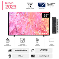 SAMSUNG - Televisor 55 Pulg. QLED SMART TV UHD 4K QN55Q60CAGXPE (2023) + Comando de voz + Carga Solar