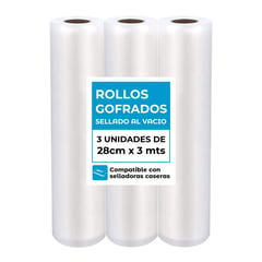 GENERICO - Pack 3 Rollos 28 Cm x 3 Mts Bolsas Sellado al vacío