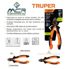 TRUPER - Alicate o Pinza corte diagonal 5 alta palanca Comfort Grip