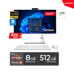 LENOVO - TODO EN UNO 23.8" FHD IPS Ryzen 5 7530U 2.0/4.5GHz 8GB 512GB W11