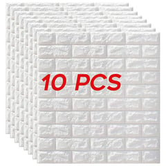 GENERICO - PAPEL TAPIZ AUTOADHESIVO BLANCO MODELO LADRILLO 3D PACK X10