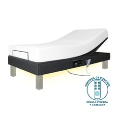 JHS - Cama Box tarima articulada Lumiflex 1Plz + colchón hipoalergénico