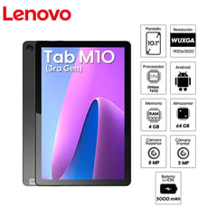 LENOVO - Tablet Tab M10 4gb 64gb 10.1 pulgadas Android 12 Gris ( 3rd Gen ) + Folio Case