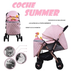 GENERICO - Coche Cuna con Bandeja Musical SUMMER -Rosa