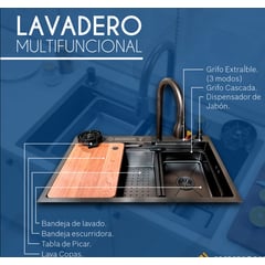 GENERICO - Lavadero Multifuncional de Cocina Acero Negro Inoxidable