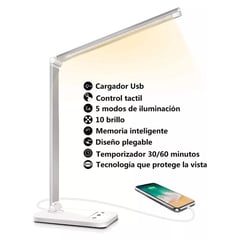 GENERICO - Lámpara De Escritorio Led Con Cargador Inalámbrico