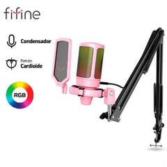 FIFINE - MICROFONO A6T + BRAZO RGB CONDENSADOR ROSADO