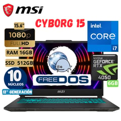 Laptop Cyborg 15 A12Ve Core I7 - 12650H 15.6"Fhd, Ram 16Gb, Ssd 512Gb, Free Dos