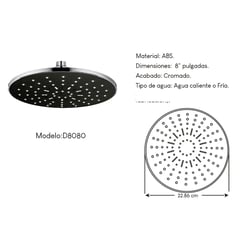 GENERICO - Cabezal Ducha Española 8" para agua caliente y fría Cromada