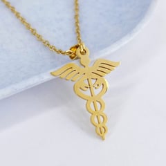 GENERICO - Collar Esculapio dorado Caduceo De Hermes Símbolo Medicina