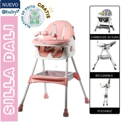 EBABY - SILLA DE COMER PARA BEBE DALI ROSADO + PLATITO -