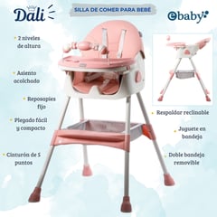 EBABY - SILLA DE COMER PARA BEBE DALI ROSADO + PLATITO -