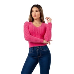 IMPORTADO - Sweater Angora con Hilos de Brillo Color Fucsia