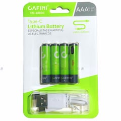 CAFINI - Pilas recargables AAA Pack de 4 unidades Carga tipo C-1000 Ciclos