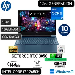 LAPTOP GAMER VICTUS 15-FA0007LA i7 12° GEN. 15.6" FHD IPS 144Hz 16GB RAM 512GB SSD RTX 3050 4GB W11