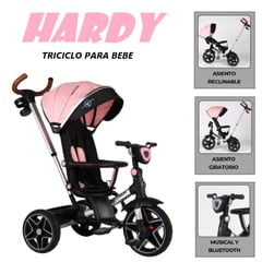 GENERICO - Triciclo Asiento Giratorio USB Bluetooth Hardy -Rosa