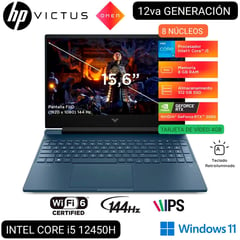 LAPTOP GAMER VICTUS 15-FA1005LA i5 12° GEN. 15.6" FHD IPS 144Hz 8GB RAM 512GB SSD RTX 2050 4GB W11