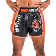 TIGER - Pantalón short thai kick negro con naranja - talla S