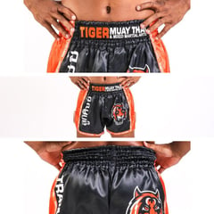 TIGER - Pantalón short thai kick negro con naranja - talla M