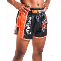 TIGER - Pantalón short thai kick negro con naranja - talla L
