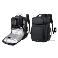 GENERICO - Mochila Impermeable Doble Compartimiento Regulable Usb Negro