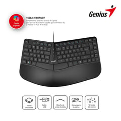 GENIUS - Teclado ergo KB-700 con tecla copilot USB Black